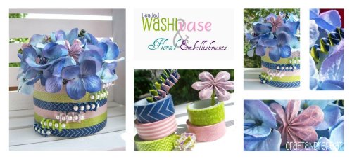 Beaded washi tape vase with washi tape floral embellishments. 